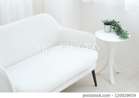 White interior with sofa and table 120029659