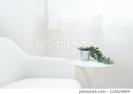 White interior with sofa and table 120029664