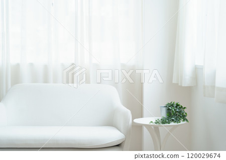 White interior with sofa and table 120029674