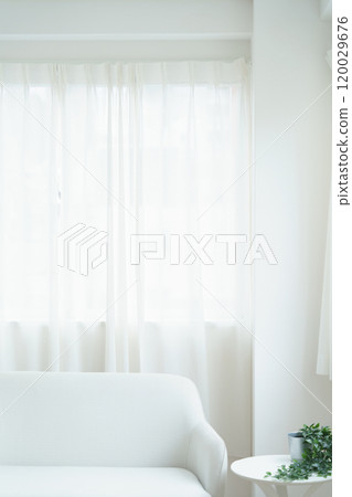 White interior with sofa and table 120029676