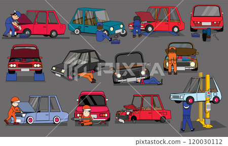 Cartoon Car Mechanics at Work set 120030112