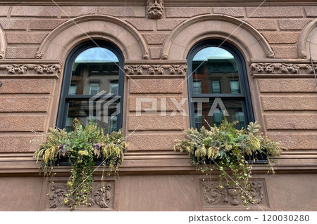 Hoboken, NJ, USA, facade of a building with two windows Hoboken, NJ, USA, facade of a building with two windows 120030280