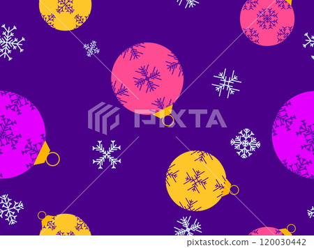 Christmas balls seamless pattern. Christmas Tree Balls is decorated with snowflakes patterns. Christmas Tree Balls. Xmas design for wrappers, covers, banners and posters. Vector illustration Christmas balls seamless pattern. Christmas Tree Balls is decorated with snowflakes patterns. Christmas Tree Balls. Xmas design for wrappers, covers, banners and posters. Vector illustration 120030442