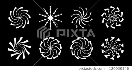 A collection of diverse white spiral patterns displayed on a black background. Vector illustration A collection of diverse white spiral patterns displayed on a black background. Vector illustration 120030546