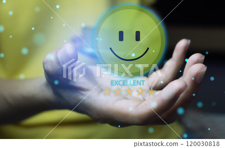 Users rate service experience on online application for customer satisfaction survey concept. 120030818