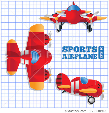 Scheme of a sports aircraft. Biplane. Vector illustration. 120030963