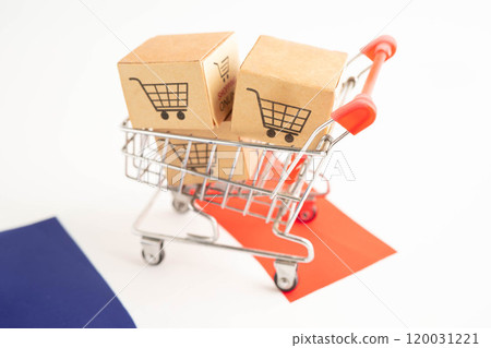 Online shopping, Shopping cart box on France flag, import export, finance commerce. Online shopping, Shopping cart box on France flag, import export, finance commerce. 120031221