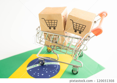 Online shopping, Shopping cart box on Brazil flag, import export, finance commerce. 120031308
