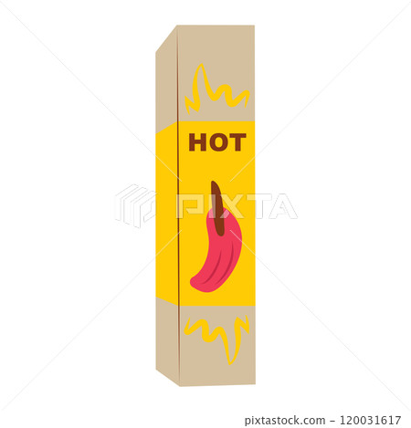 Hot snake in package in flat design. Crunchy spicy chips in paper box. Vector illustration isolated. Hot snake in package in flat design. Crunchy spicy chips in paper box. Vector illustration isolated. 120031617