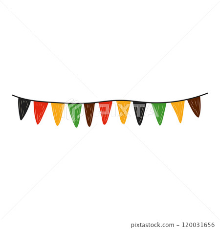 Kwanzaa holiday garland in flat design. Colourful flags decoration. Vector illustration isolated. 120031656