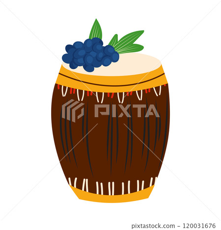 Ornate drum with fruits in flat design. Kwanzaa holiday festival symbols. Vector illustration isolated. Ornate drum with fruits in flat design. Kwanzaa holiday festival symbols. Vector illustration isolated. 120031676