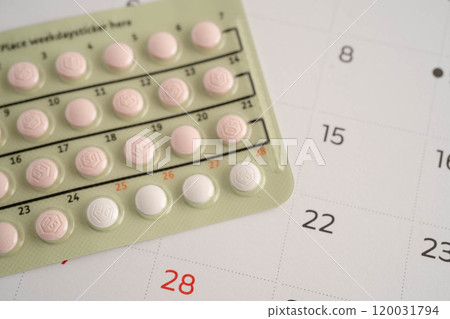 Birth control pills for female of ovulation day, fetus, maternity, childbirth, birth control. 120031794