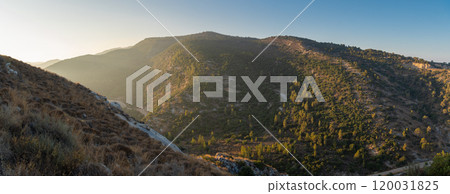 Mountain landscape in sunrise panoramic view 120031825