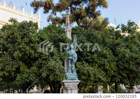 bronze figure of the archangel Saint Michael in the Old Town of Valencia bronze figure of the archangel Saint Michael in the Old Town of Valencia 120032285