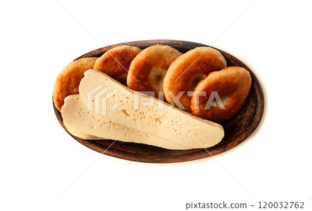 Mchadi, corn tortillas, traditional Georgian dish, corn bread, with Imeretian cheese, homemade, no people, on a light background, Mchadi, corn tortillas, traditional Georgian dish, corn bread, with Imeretian cheese, homemade, no people, on a light background, 120032762