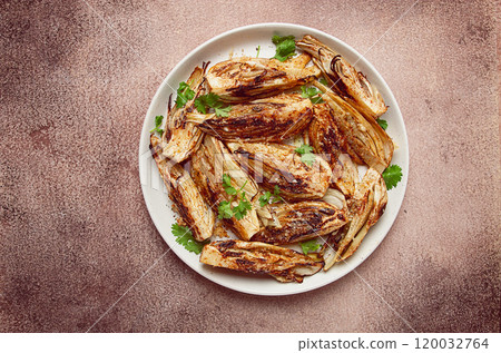 baked, oven-baked fennel, with spices, in olive oil, homemade, no people, 120032764