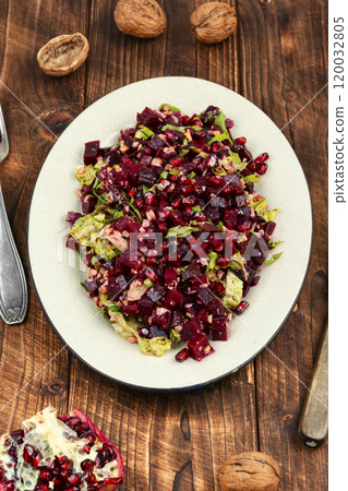 Bowl of beetroot salad. Bowl of beetroot salad. 120032805