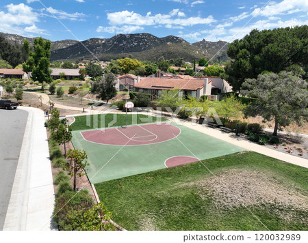 Basketball court in community park in San Diego 120032989