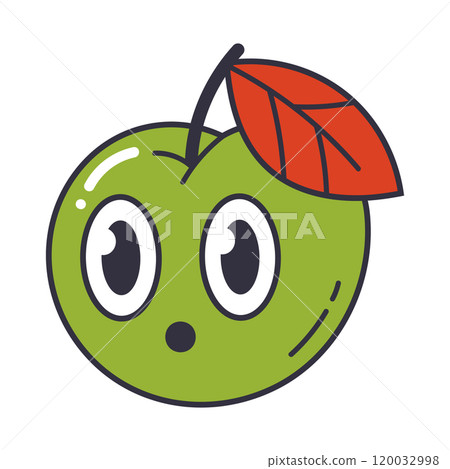 Apple mascot. Funny green apple fruit character, cute comic apple emoji flat vector illustration. Cartoon comic apple emoji Apple mascot. Funny green apple fruit character, cute comic apple emoji flat vector illustration. Cartoon comic apple emoji 120032998