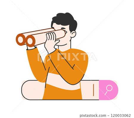 Man use search bar. Guy browsing online, web searching, internet browsing and web pages surfing flat vector illustration. Search bars user Man use search bar. Guy browsing online, web searching, internet browsing and web pages surfing flat vector illustration. Search bars user 120033062