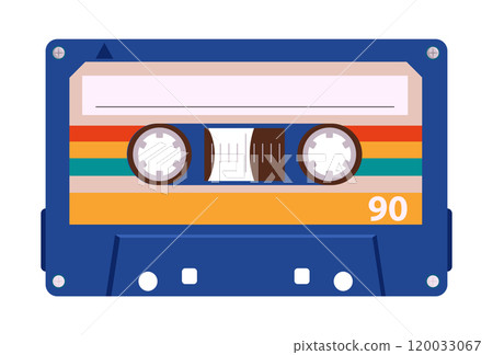 Old school 80s tape record. Vintage audio cassette, retro stereo tape cassette, analogue player old tape flat vector illustration. Cartoon 90s music audio cassette Old school 80s tape record. Vintage audio cassette, retro stereo tape cassette, analogue player old tape flat vector illustration. Cartoon 90s music audio cassette 120033067