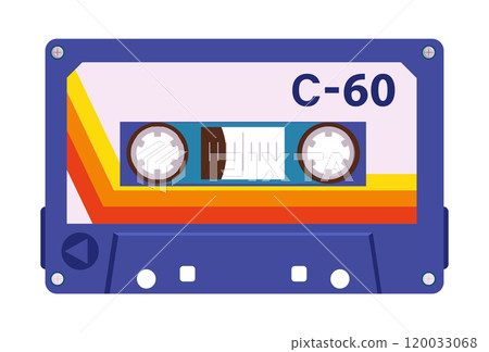 Old school cassette. Vintage audio tape cassette, 80s tape record, music audio cassette flat vector illustration. Cartoon 90s analogue player tape Old school cassette. Vintage audio tape cassette, 80s tape record, music audio cassette flat vector illustration. Cartoon 90s analogue player tape 120033068