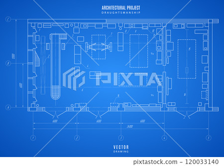 technical drawing of blueprint an architectural design or construction project on blue background. vector illustration 120033140