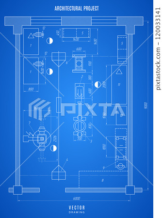technical drawing of blueprint an architectural design or construction project on blue background. vector illustration 120033141