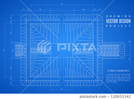 technical drawing of blueprint an architectural design or construction project on blue background. vector illustration technical drawing of blueprint an architectural design or construction project on blue background. vector illustration 120033142