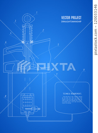 fragment blueprint, project technical drawing on the blue background. vector illustration 120033146