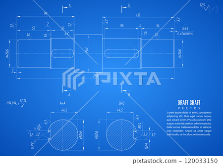 blueprint of shaft, project technical drawing on the blue background. vector illustration blueprint of shaft, project technical drawing on the blue background. vector illustration 120033150