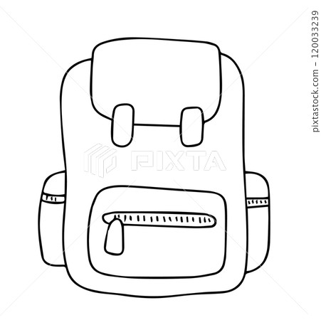 Vector drawing, school backpack. Coloring book for children. Vector drawing, school backpack. Coloring book for children. 120033239