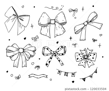 Hand drawn bows doodle set. Hand drawn bows doodle set. 120033504