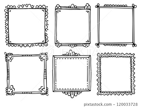 Bullet journal hand-drawn vector frames for notebook, scrapbook, diary, or planner. Doodle black borders isolated on a white background. Bullet journal hand-drawn vector frames for notebook, scrapbook, diary, or planner. Doodle black borders isolated on a white background. 120033728