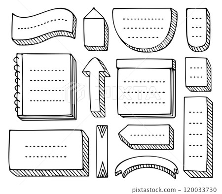 Bullet journal hand-drawn vector frames and elements for notebook, scrapbook, diary, or planner. Doodle black borders isolated on a white background. Bullet journal hand-drawn vector frames and elements for notebook, scrapbook, diary, or planner. Doodle black borders isolated on a white background. 120033730