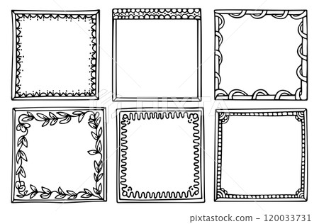 Bullet journal hand-drawn vector frames for notebook, scrapbook, diary, or planner. Doodle black borders isolated on a white background.  120033731