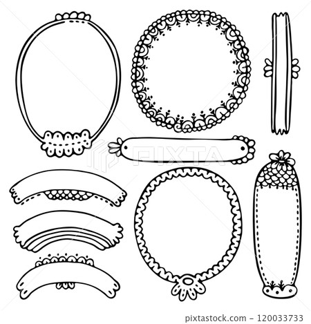 Bullet journal hand-drawn vector frames and elements for notebook, scrapbook, diary, or planner. Doodle black borders isolated on a white background. Bullet journal hand-drawn vector frames and elements for notebook, scrapbook, diary, or planner. Doodle black borders isolated on a white background. 120033733