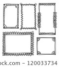 Bullet journal hand-drawn vector frames for notebook, scrapbook, diary, or planner. Doodle black borders isolated on a white background.  120033734