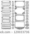 Bullet journal hand-drawn vector frames and elements for notebook, scrapbook, diary, or planner. Doodle black borders isolated on a white background.  120033736