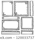 Bullet journal hand-drawn vector frames and elements for notebook, scrapbook, diary, or planner. Doodle black borders isolated on a white background.  120033737