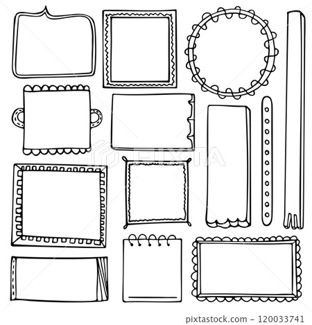 Bullet journal hand-drawn vector frames and elements for notebook, scrapbook, diary, or planner. Doodle black borders isolated on a white background. Bullet journal hand-drawn vector frames and elements for notebook, scrapbook, diary, or planner. Doodle black borders isolated on a white background. 120033741
