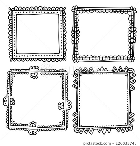 Bullet journal hand-drawn vector frames for notebook, scrapbook, diary, or planner. Doodle black borders isolated on a white background.  120033743