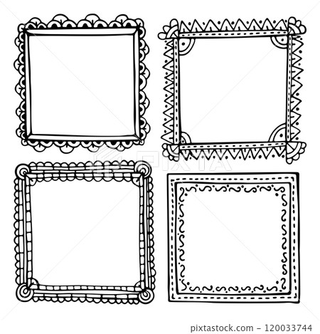 Bullet journal hand-drawn vector frames for notebook, scrapbook, diary, or planner. Doodle black borders isolated on a white background.  120033744