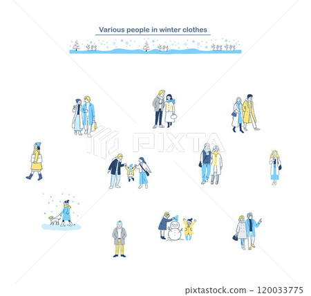 Various people walking winter set 120033775