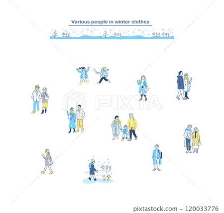 Various people walking winter set 120033776