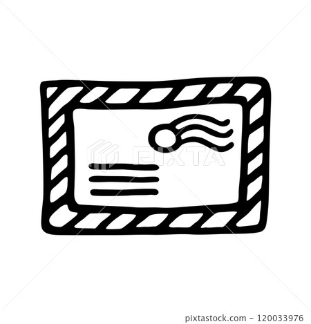 Doodle letter envelope icon or logo, hand drawn with thin black line 120033976