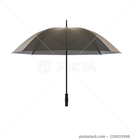 Open black umbrella with black handle, isolated on white background. 3D illustration 120033998