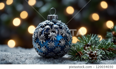 Christmas decoration frosty blue and silver snowy surface 120034030