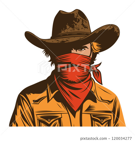 Wild West cowboy in hat and bandana mask Wild West cowboy in hat and bandana mask 120034277