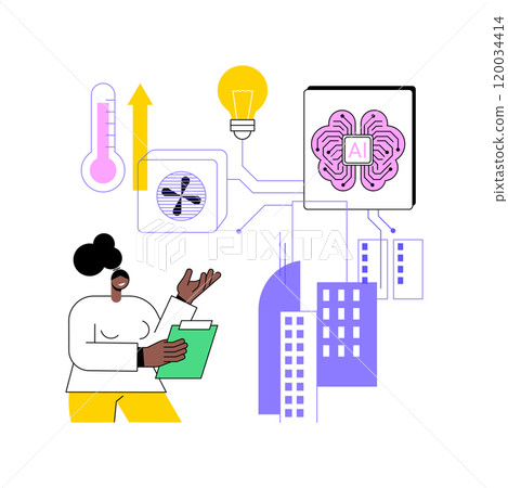 AI-Optimized Building Energy Management abstract concept vector illustration. AI-Optimized Building Energy Management abstract concept vector illustration. 120034414